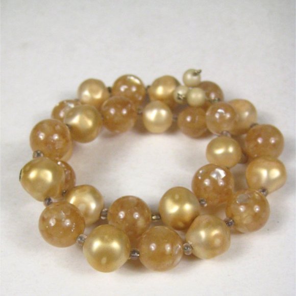 Marvella Iridescent Plastic Beaded Choker Gold Necklace 15 Inch Vintage 1950s - Picture 5 of 10